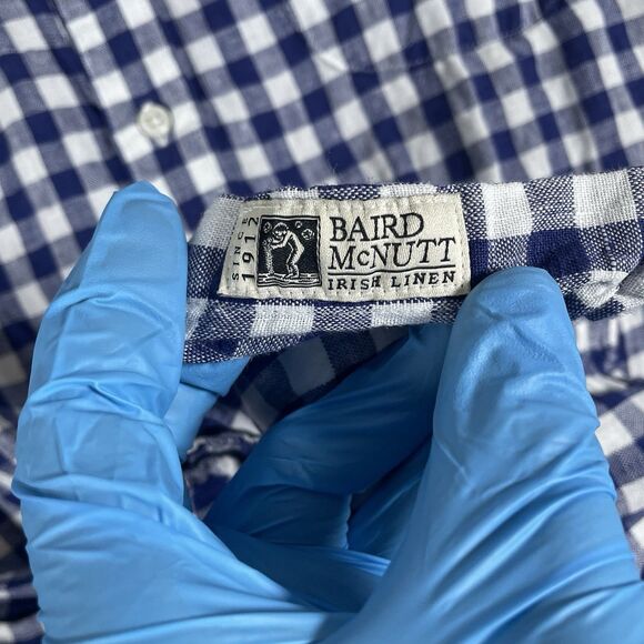 J. Crew Irish Linen Shirt Men’s Large Slim Fit Blue Plaid Preppy Baird McNutt - Picture 3 of 7